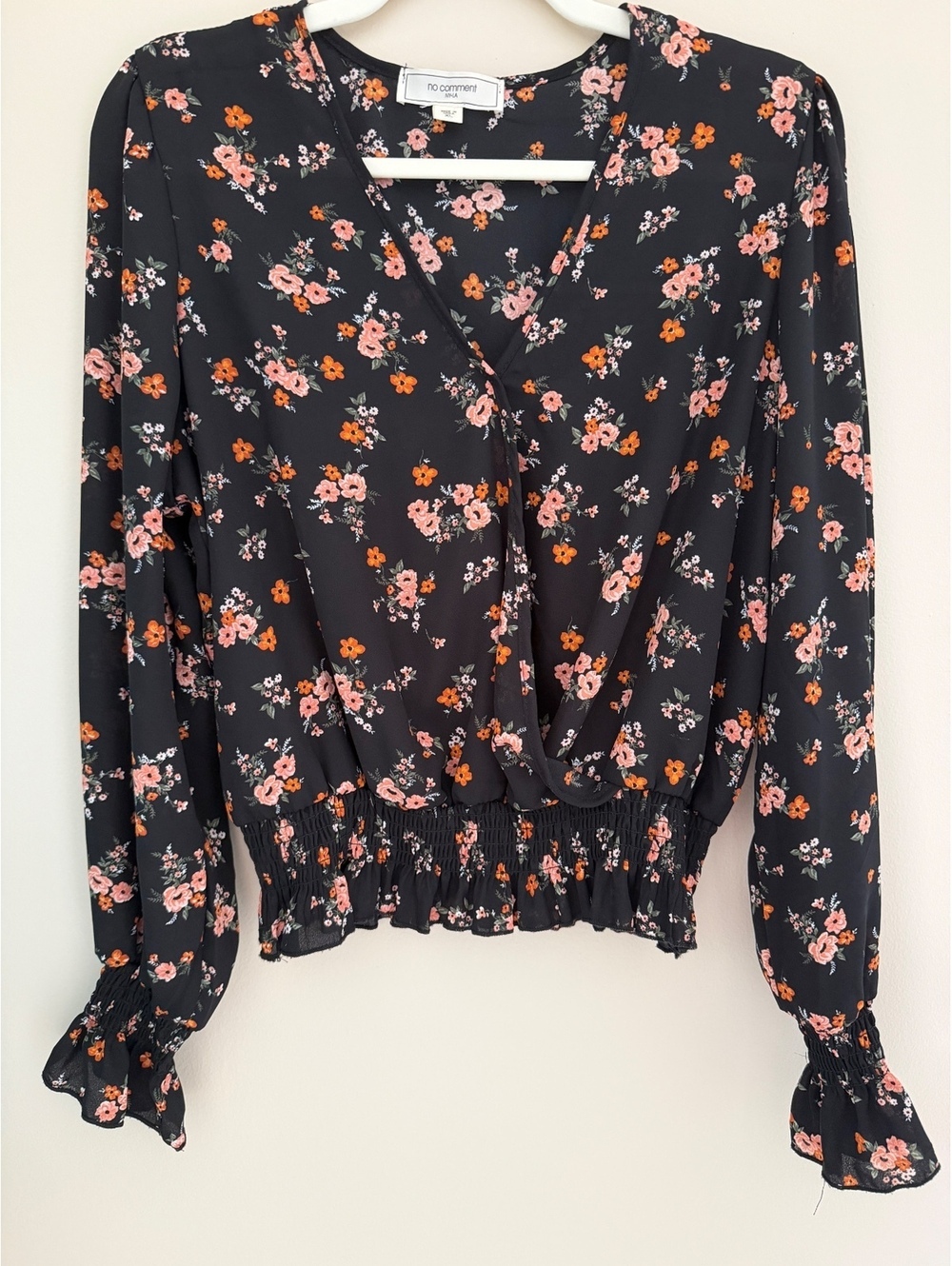 M-XL boho wrap top, smocked, stitched closed